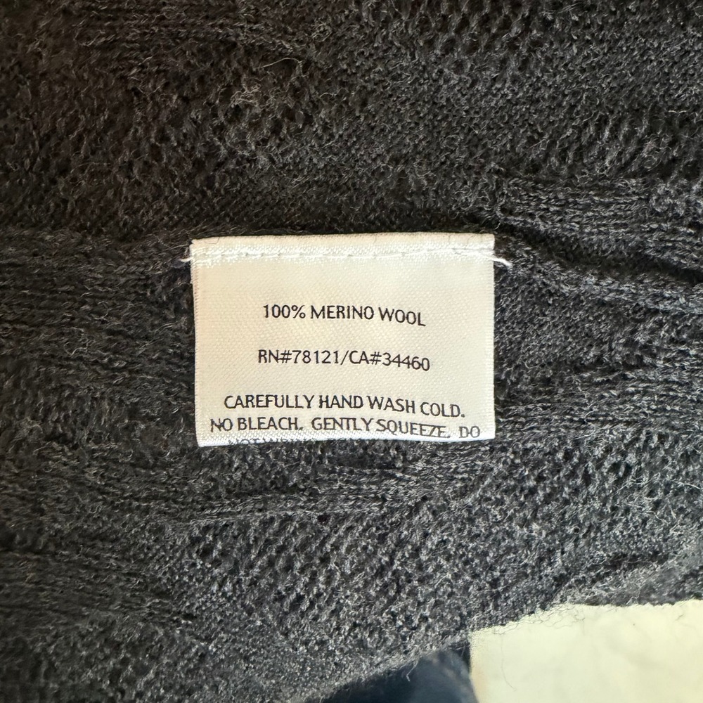 Eileen Fisher Black 100% Merino Wool Beaded Pointelle Long Cardigan Sweater S - Picture 4 of 4